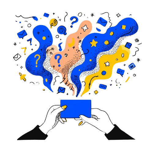 Abstrakte Illustration mit geometrischen Formen und verspielten Elementen