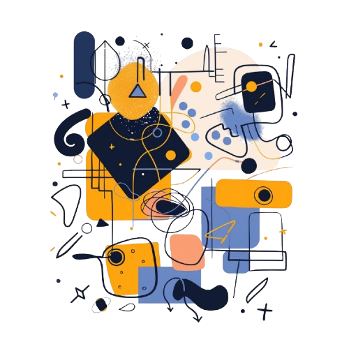 Abstrakte Illustration mit geometrischen Formen und verspielten Elementen