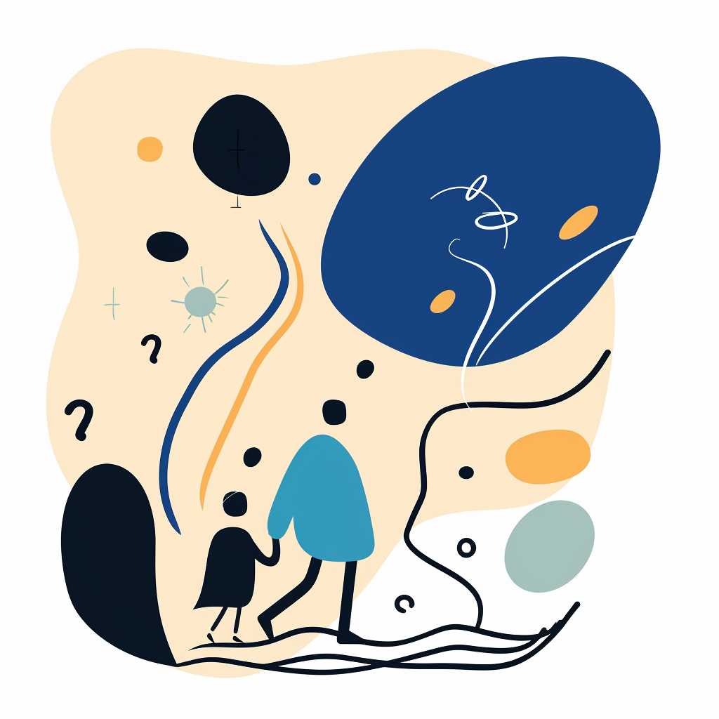 Illustration von zwei Figuren, die gemeinsam die Welt entdecken und philosophieren